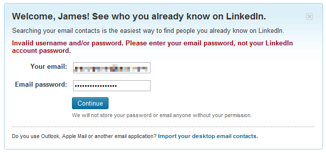 LinkedIn login fail